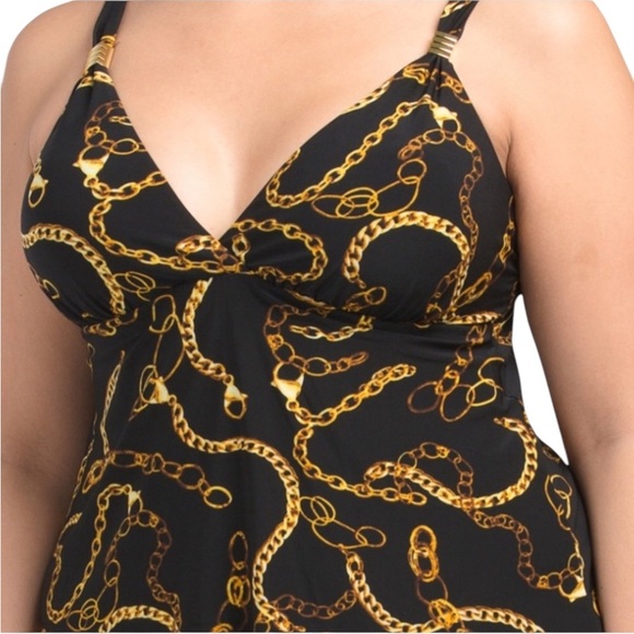 Trimshaper size 14 black chain print slimsuit Tankini top ,scarf print NWT - Picture 1 of 13